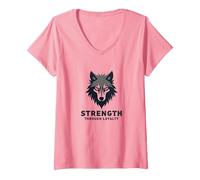 Forza Attraverso la LEALTÀ Wolf Pack Motto Maglietta con Collo a V, Donna, Rosa, S