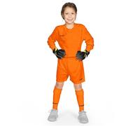 FORZA Kit Portiere A Manica Lunga per Bambini - Set Portiere di Calcio Traspirante E Traspirante - Include Maglietta, Pantaloncini E Calzettoni (Arancione Fluorescente, 11-12 Anni)