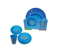 Forza Napoli Set Pappa Piatto Piano Piatto Fondo Bicchiere 260ml in Melamina per Bambini - Royal IndustryIdea Regalo Scuola Asilo Merenda Ricreazione