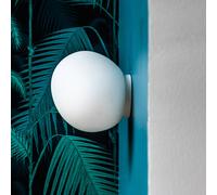 Foscarini Gregg piccola applique, bianca, IP44, vetro Foscarini