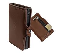 FOSCINI porta carte di credito, banconote e monete in vera pelle (marrone) con protezione RFID, portafoglio e tessere slip leggero