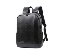 FOSCINI Zaino Porta PC nero per Computer da 15.6'' Notebook Zaino per Laptop, universale di nuova generazione con attacco USB Impermeabile in pelle PU da Uomo per Scuola, Lavoro o Viaggio