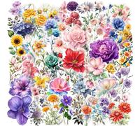 FOSDICK 100 Pezzi Adesivi Fiori, Stickers Aesthetic Trasparenti PET, Adesivi Scrapbooking Fiori Pre-Tagliati per Bullet Journal Fai da Te Album Calendario Diario (100 Stili)