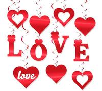 FOSDICK 11 Pezzi Decorazioni Pendenti Cuore Glitter per San Valentino, “LOVE” Lettera e Ghirlanda Rossa Romantica da Appendere per Matrimonio Anniversario Compleanno Feste Casa Soffitto