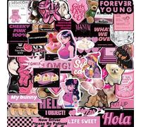 FOSDICK 160 Pezzi Stickers Aesthetic, Carino Adesivi Impermeabili, Y2k Sticker Meme, Stile Graffiti Stikers, Adesivi Scrapbooking, Stickers Bambini per Decorare Tazza, Valigia, Computer(Rosa,Nero)