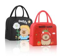 FOSDICK 2 Pezzi Capibara Borsa Porta Pranzo, Piccola Borsa Termica Porta Pranzo, Carino Capibara Lunch Bag Bambini, borsa Portapranzo per Lavoro, Scuola, Picnic, Regalo Bambina Donna(Rosso, Nero)