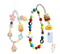 FOSDICK 2 Pezzi Cordino per Cellulare Perline, Carino Laccetto per Cellulare da Polso, Ciondolo per Cellulare, Colorati Perline Ciondolo Telefono, Bracciale per Cellulare, con Hamburger Modelli