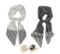 FOSDICK 2 Pezzi Foulard Donna Seta e 2 Anelloper Sciarpa di Seta, Leggero Elegante Foulard Seta, Raso Sciarpa Setas Donna, Modello Vintage a Pois, Adatto per Tutti i Giorni, Lavoro, Viaggi, 145 * 45CM