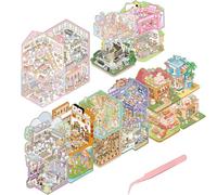 FOSDICK 20 Sets Adesivi 3D Stickers Scene, Adesivi di Scena, 3D Sticker Kit di adesivi per Casa in Miniatura, DIY Stacking Sticker Scene per Stress Sollievo per Adulti, Bambini, con una Pinzette