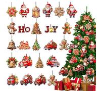 FOSDICK 24 Pezzi Decorazioni Natalizie Legno, Decorazioni Albero di Natale Legno con Spago, Addobbi Albero di Natale legno da Appendere, Babbo Natale Omino Pan di Zenzero Addobbi Natalizi per Albero
