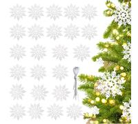 FOSDICK 24 Pezzi Fiocchi di Neve per Albero di Natale, 10cm Glitter Fiocchi di Neve Bianchi Ornamenti Decorativi Natale con Cordino, per Albero Finestra Decorazione di Vacanza
