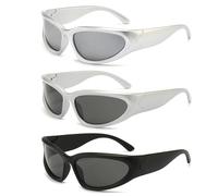 FOSDICK 3 Pezzi Occhiali da Sole da Uomo Donna, Moda Occhiali Techno, Futuristici Y2K Sunglasses, Polarizzati Protezione UV400, Sunglasses per Sportivi, Pesca, Ciclismo, Running, Guida