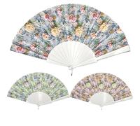 FOSDICK 3 Pezzi Ventaglio Da Borsetta, Ventaglio Pieghevole, Fiori Ventagli Pieghevoli a Mano per la Danza Cosplay Matrimonio Rosso, 43x23cm, Multicolore