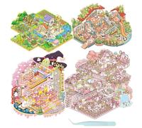 FOSDICK 4 Sets Grande DIY 3D House Stickers, 3D Stickers Scene, Adesivi per la Casa Fai Da Te, Fun DIY Stacking Scene stickers, 3D sticker scenes per Scrapbook e Diario, con Pinzette