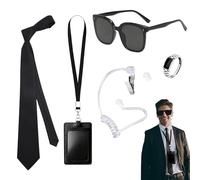FOSDICK 5 PCS Agente Costume Accessori, Set di Accessori per Agente, Servizio Segreto Costume Set Spy Costume Accessori Con Occhiali Da Sole Neri Tie Earpiece Id Card Holder per Uomini Donne