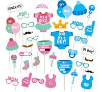 FOSDICK 50 Pezzi Baby Shower Photo Booth, Gender Reveal Party Photobooth, Foto Booth Boy or Girl, Decorazioni Festa Nascita Bambino Bambina, Photobooth Selfie Accessor per Baby Shower Gender Reveal