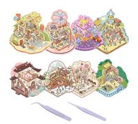 FOSDICK 8 Set DIY 3D House Stickers, Adesivi per la Casa Fai Da Te, Fun DIY Stacking Scene Stickers, 3D Sticker Scene per Scrapbook e Diario, Collage Adesivi 3D con 2 Pinzette