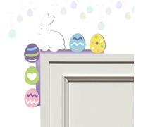 FOSDICK Decorazioni Pasquali da Porta in Legno, Pasqua Decorazioni Angolo Porta, con Coniglio Pasquale Ovetti Motivo, Addobbi Pasquali Angolo Porta in Legno, Decorazione Pasqua per Finestre Mensole