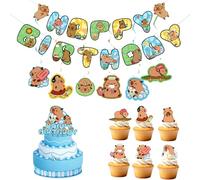 FOSDICK Kit Capibara Decorazioni Compleanno Include Happy Birthday Decorazioni Cake Topper Addobbi da Appendere, Capibara Addobbi Compleanno, Kit Festa compleanno Tema Capybara per Bambina Bambino