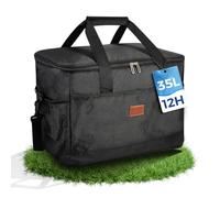 FOSER Borsa termica grande da 35 l, pieghevole con tracolla, borsa per il pranzo, borsa per il pranzo, borsa per il campeggio, borsa per la spesa, per la spesa, per esterni, ufficio, (nero, 35 L)