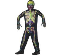 Fosforescente Scheletro Costume Halloween Ragazzi Costume per Bambini 4-12 Anno