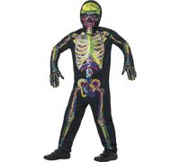Fosforescente Scheletro Costume Halloween Ragazzi Costume per Bambini 4-12 Anno