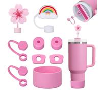 FOSFUKEER Set di accessori per Stanley Cup, contiene 6 tappi in silicone anti-perdita, 2 coperchi con cannuccia, 1 fodera in silicone per Stanley Cup da 1,2 l e 850 ml, tazze non incluse (Peonia)