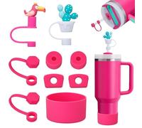 FOSFUKEER Stanley Cup, set di accessori contiene 6 tappi in silicone a prova di perdite, 2 coperchi in paglia, 1 custodia in silicone per Stanley Cup da 1,2 l e 850 ml, coppe non incluse (rosa parade)