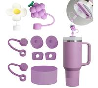 FOSFUKEER Stanley Set di 6 tappi in silicone a prova di perdite, 3 tappi per cannucce da 9 a 10 mm, 1 stivale in silicone viola per Stanley Cup Stanley da 1,2 l e 850 ml, FS-S-01