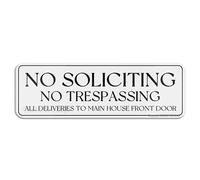 FOSHIN Cartello con scritta "No Soliciting No Trespassing All Deliveries To Main House Front Door Wall or Door Signlong Lasting with Double Sided Tape in the Back - 25,4 cm x 7,6 cm ", Acrilico4