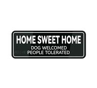 FOSHIN Cartello informativo in plastica acrilica con scritta in lingua inglese "Home Sweet Home Dogs Welcomed People Tolerated", autoadesivo, per porta o parete, 25,4 x 7,6 cm