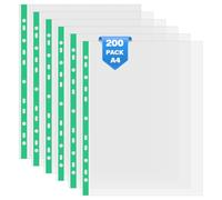 FOSHISY 200 buste perforate in formato A4, resistenti, trasparenti, 60