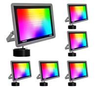 Fosingut Faretto LED RGB Esterno 100W,Smart Faretti RGBCW Faro LED Cambia Colore/Controllo APP/Dimmerabile/Timer/Sinc Music/Impermeabile Proiettore Lampada Esterno Per Natale,Halloween,Disco,Fest-6pcs
