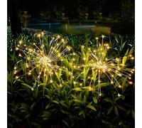 Fosingut Luci Solari da Giardino Esterno,2 Pezzi 120 LED Luci da Esterno Giardino Solari Fuochi d'artificio,Impermeabile Bianco Caldo Luce a Stella Lucine per Prato,Vialetto,Aiuola Paesag DIY,Festa