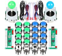 Fosiya 2 Giocatori Arcade Joystick LED Chrome Pulsanti per PC MAME Raspberry Pi Videogiochi Arcade Cabinet Parts (Blu Verde)