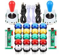 Fosiya 2 Giocatori Kit Pulsanti Joystick Arcade Ellisse Stile Ovale 8 Direzioni Bat Joystick + 20 Pulsanti LED Arcade per 2 Giocatori Controller Videogiochi Tutti PC Windows MAME Raspberry Pi 3 4
