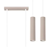 FOSKE Vela Line | Lampada a Sospensione Doppia in Alluminio, Tortora | Lampadario per cucina e soggiorno, 2 paralumi cilindrici, 2 × GU10 max 10 W, cavo regolabile, lampadine non incluse