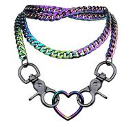 FOSLXIN Collana con Cuore e Catena Spessa, Collana con Cuores e Anello a Forma di Cuores con Catenas Punk, Collanas con Catenas Cubana Multistrato a Forma di y, Gioielli per Donna e Uomo (Colorato)