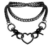 FOSLXIN Collana con Cuore e Catena Spessa, Collana con Cuores e Anello a Forma di Cuores con Catenas Punk, Collanas con Catenas Cubana Multistrato a Forma di y, Gioielli per Donna e Uomo (Nero A)