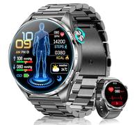 FOSMET Smartwatch Uomo, ECG/HRV/BMI/MET & Micro-Check-Up, Android iOS, Nero | Orologio Fitness, 1.45" AMOLED, Temperatura, Frequenza Cardiaca, Pressione Sanguigna, SpO2, Sonno, 70+ Sportive, 5ATM, SOS