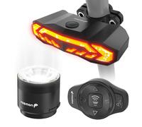 Fosmon - Luce Posteriore per Bicicletta con Fanale Anteriore, Allarme 110dB, Freccia, Luci Frenaggio Automatico, Campanello - con Telecomando - Ricaricabile USB-C - Accessorio Bici Antifurto 5-in-1