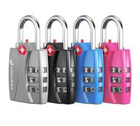 Fosmon TSA - Lucchetto per bagagli accettato, confezione da 4, con indicatore di allarme aperto, combinazione a 3 cifre, con corpo in lega, per borsa da viaggio, valigia, armadietti, palestra,