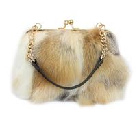 Fosrion Borsa a Mano Donna in Vera Pelliccia di Volpe, Pochette Elegante con Catena Staccabile, Borsa Clutch in Pelliccia Naturale di Alta Qualità (Volpe Oro-Grigia Naturale)