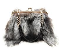 Fosrion Borsa a Mano Donna in Vera Pelliccia di Volpe, Pochette Elegante con Catena Staccabile, Borsa Clutch in Pelliccia Naturale di Alta Qualità (Volpe Argento)