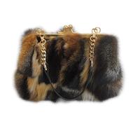 Fosrion Borsa a Mano Donna in Vera Pelliccia di Volpe, Pochette Elegante con Catena Staccabile, Borsa Clutch in Pelliccia Naturale di Alta Qualità (Volpe Rossa)