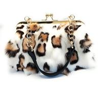 Fosrion Borsa a Mano Donna in Vera Pelliccia di Volpe, Pochette Elegante con Catena Staccabile, Borsa Clutch in Pelliccia Naturale di Alta Qualità (Volpe Maculata Leopardata)