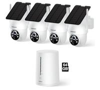 FOSSENXE 2K Telecamera Esterno Senza Fili Solare, Kit 4 Telecamera e Homebase, Nessun Costo, Panoramica e Inclinazione a 360°, 64G Locale, 4MP Telecamere Wi-Fi con Rilevamento PIR, Visione Notturna