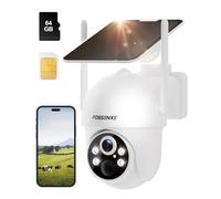 FOSSENXE 4G Telecamera Solare Esterno con SIM, 2K HD Telecamere Senza Fili e 64 GB di Memoria, Visione Notturna, Tracciamento Automatico, Audio Bidirezionale, IP66 (Nessun supporto WiFi)