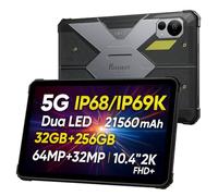 FOSSiBOT DT3 5G Rugged Tablet, Batteria 21560mAh, 32GB+256GB(Esterno 2TB), Luce da Campeggio, 64MP+32MP, 10,4'' 2K FHD+, Android 15 IP68 Robust Tablet Impermeabile Antiurto, Dual SIM 6G, GPS NFC Nero