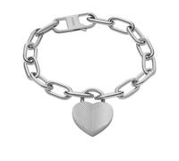 Fossil Bracciale a catenina Harlow Linear Texture Heart da donna in acciaio, JF04659040